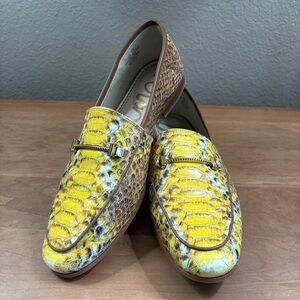 Sam Edelman Loraine Snakeskin Yellow & Brown Loafer Flats, Women’s size 9.5